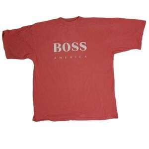 VINTAGE 90s coral‎ spellout BOSS America oversized unisex tee shirt XL
